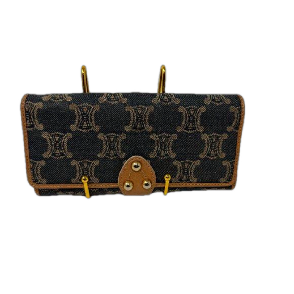 💯Authentic CELINE Denim Paris Macadam Pattern Continental Wallet Indigo/Bronze